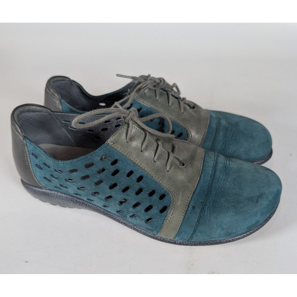 Naot Lalo Lace Up Flats Shoes Blue Nubuck Perforated Leather Women's 37 / 6